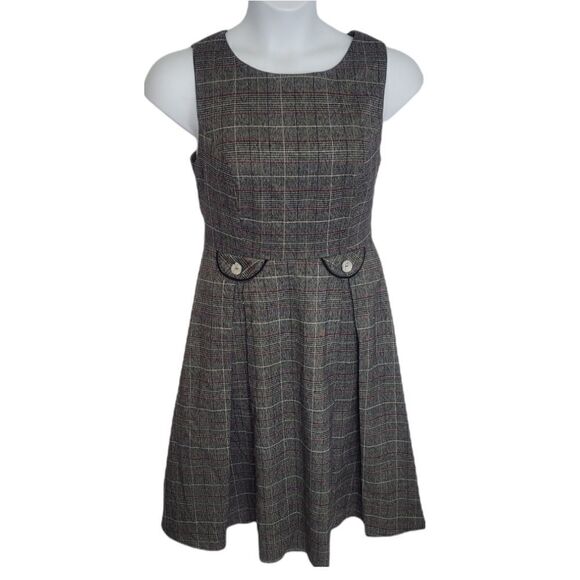 EVA ROSE Y2K dress gray plaid‎ pleated sleeveless dark academia with pockets L - Picture 1 of 9